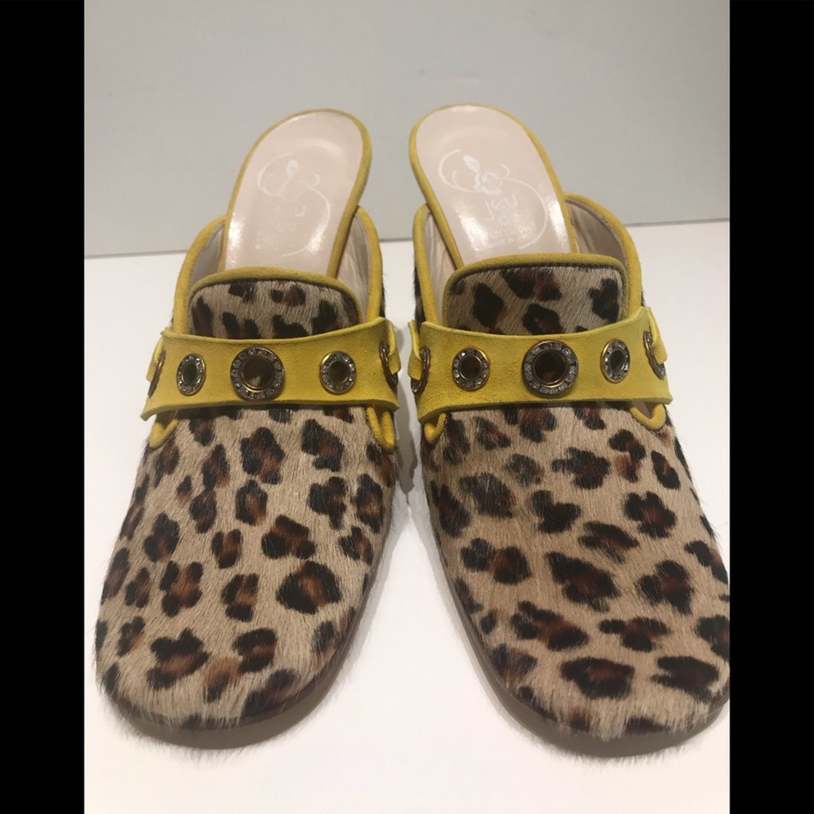 Jeu De Femme Hi Heel Mule Pony Print W/ Yellow